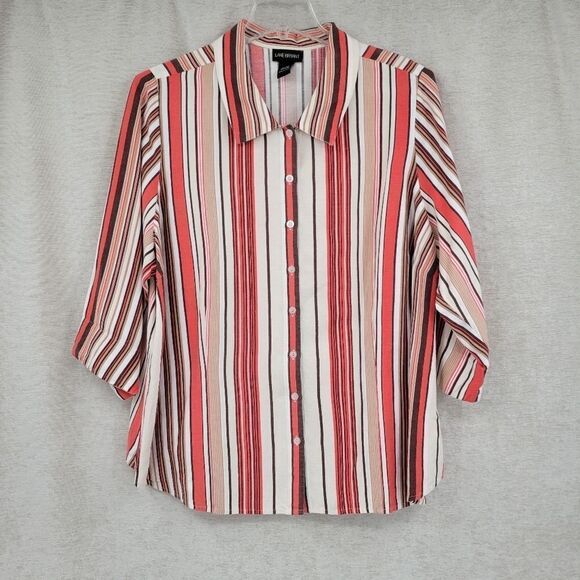 Lane Bryant Coral Cream Stripe Linen Button Down Blouse Women's Plus Size 22/24 - Picture 1 of 8
